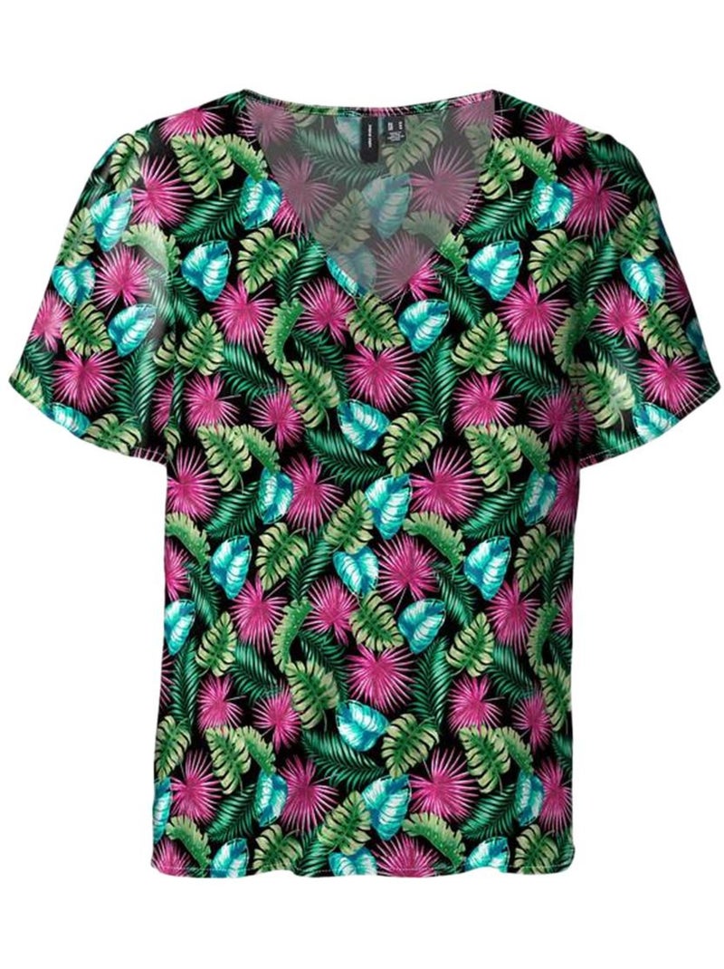 T-shirt Vero Moda Easy V-neck com Padrão para Mulher Multicolorido - Kiabi