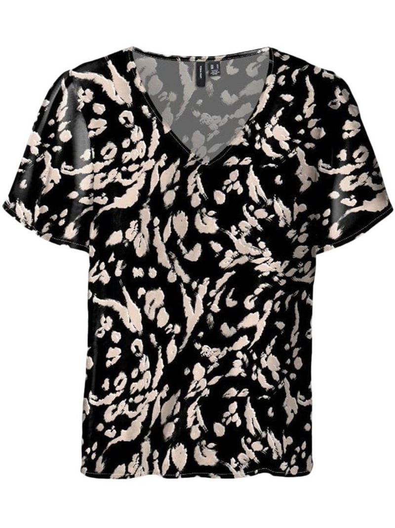 T-shirt Vero Moda Easy V-neck com Padrões Preto/Bege para Mulher Bege - Kiabi