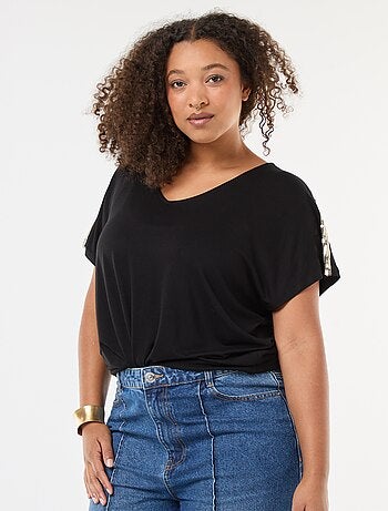 T-shirt 'Vero Moda' gola V com lantejoulas