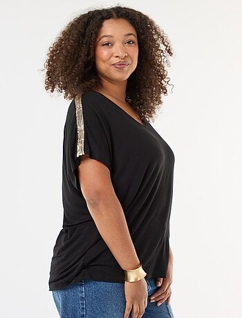 T-shirt 'Vero Moda' gola V com lantejoulas