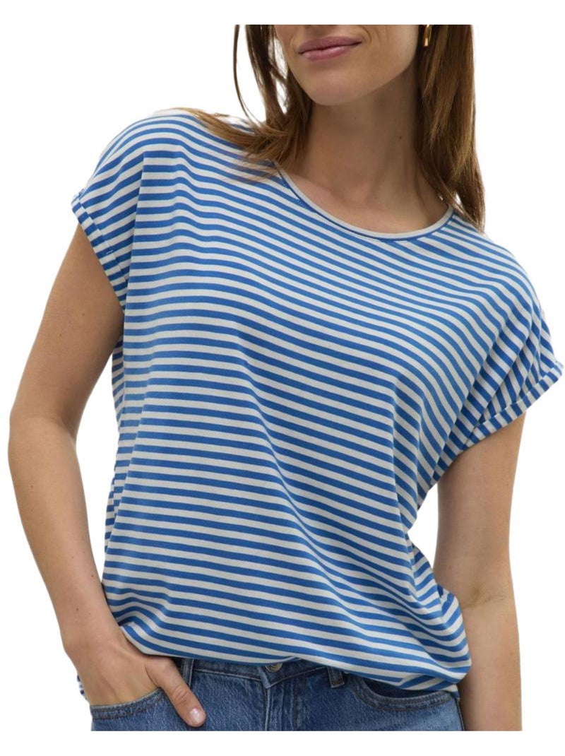 T-shirt Vero Moda Mava Azul e Branco para Mulher Azul - Kiabi