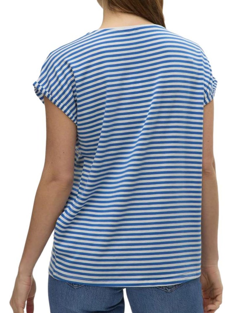 T-shirt Vero Moda Mava Azul e Branco para Mulher Azul - Kiabi
