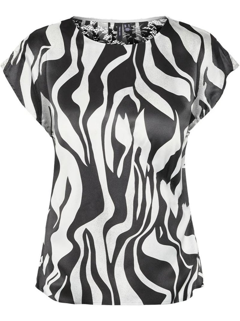 T-Shirt Vero Moda Merle Sl para Mulher Branco/Preto Preto - Kiabi