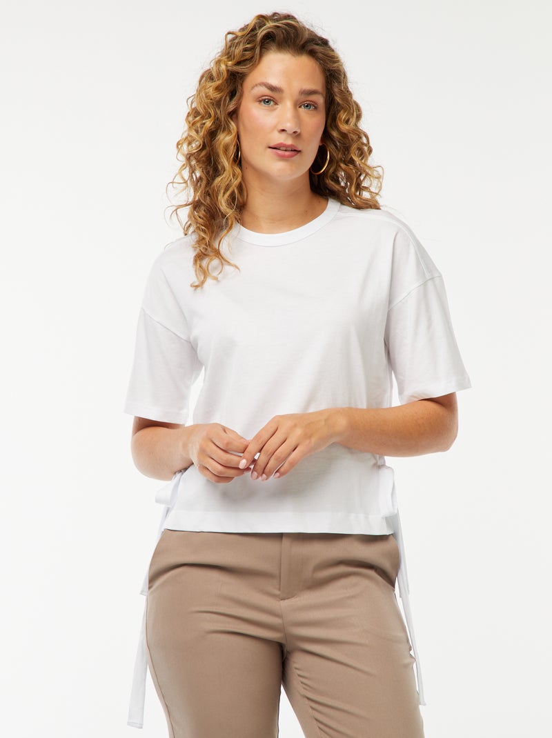 T-shirt vichy com laços Branco - Kiabi