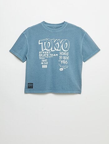 T-shirt vintage com estampado de skate de manga curta