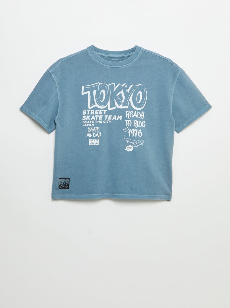 T-shirt vintage com estampado de skate de manga curta Azul - Kiabi