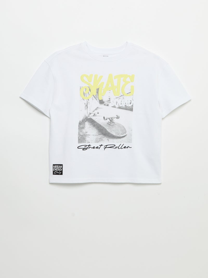 T-shirt vintage com estampado de skate de manga curta Branco - Kiabi