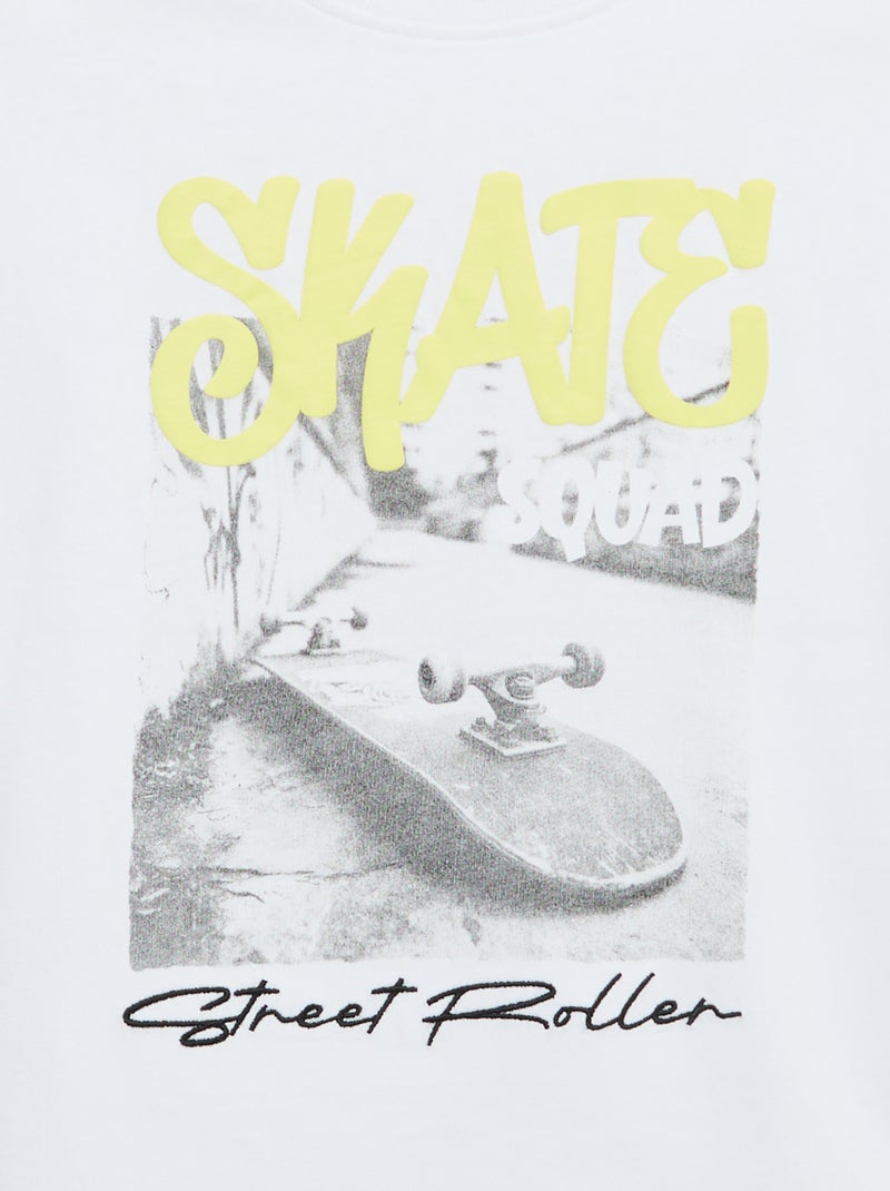T-shirt vintage com estampado de skate de manga curta Branco - Kiabi