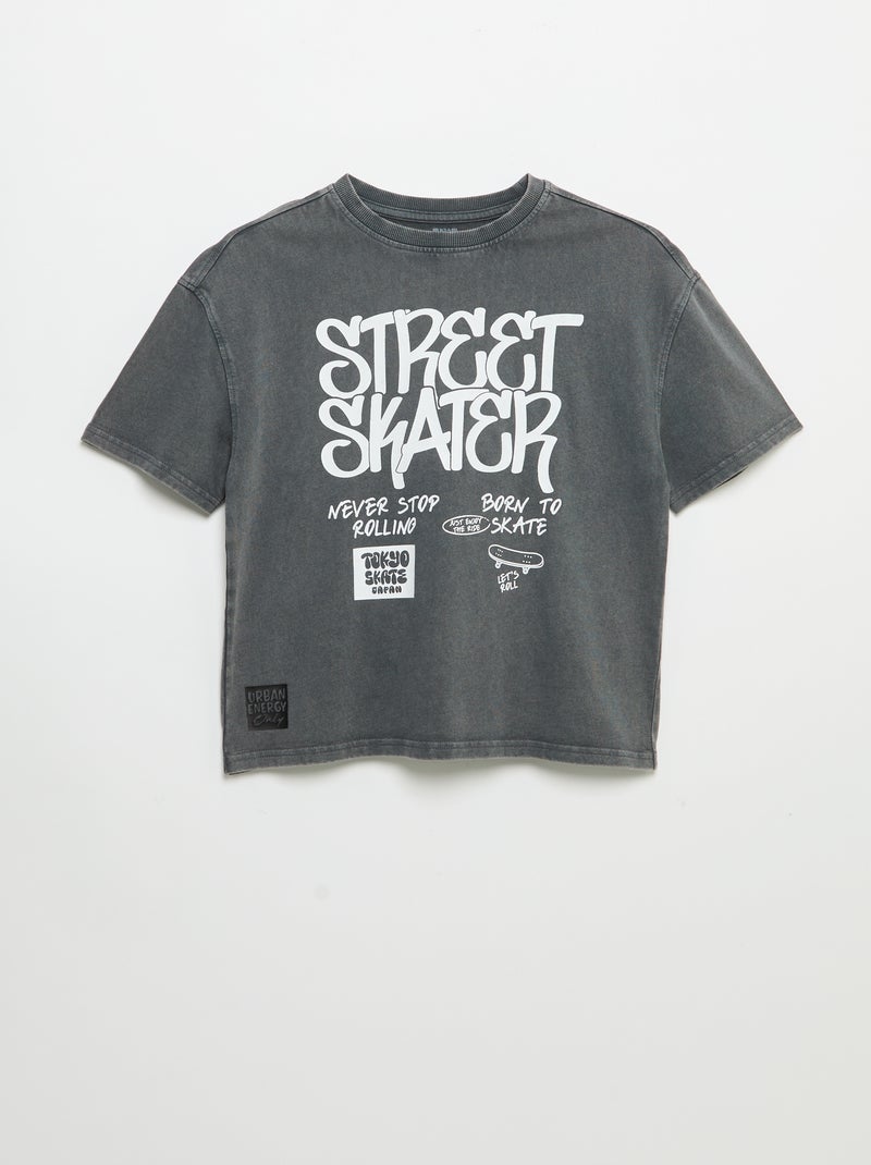 T-shirt vintage com estampado de skate de manga curta Cinza - Kiabi