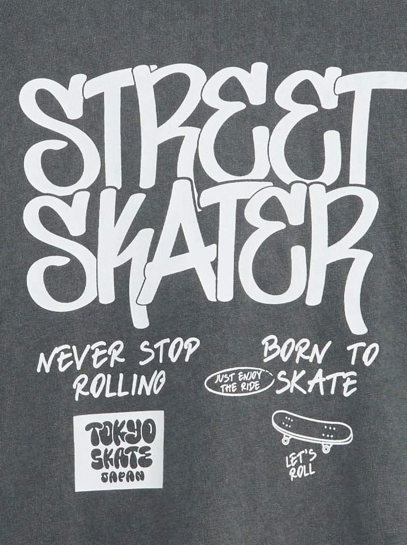 T-shirt vintage com estampado de skate de manga curta Cinza - Kiabi