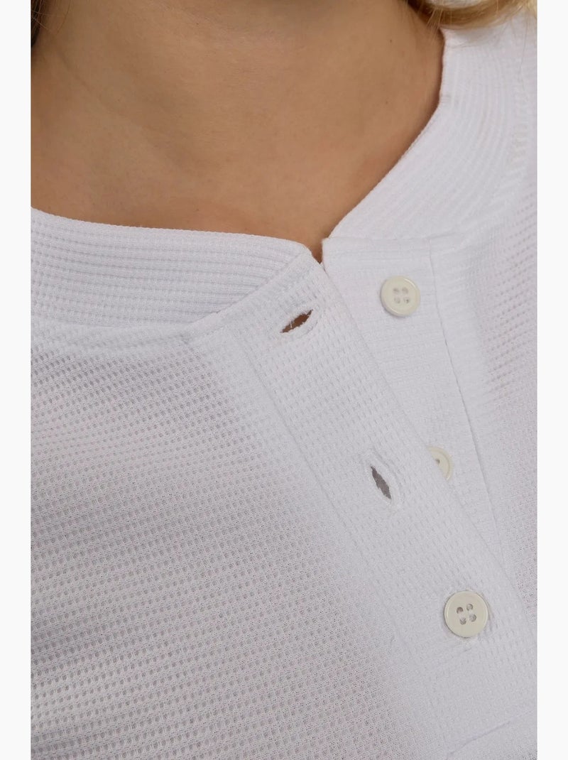 T-shirt wffle de gola redonda e manga comprida hiccup Branco - Kiabi