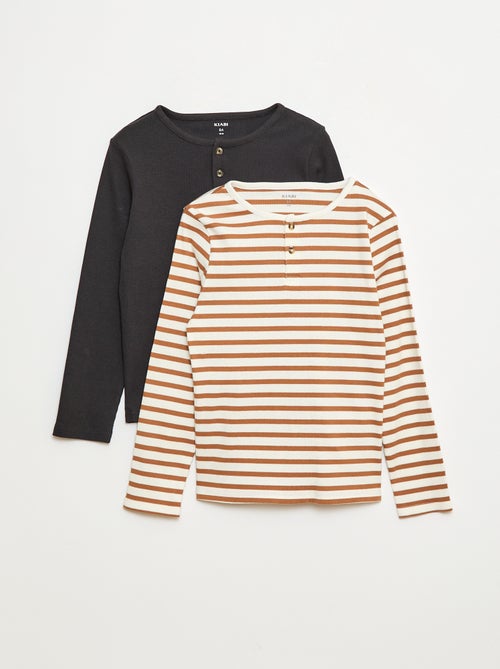 T-shirts canelados de manga comprida e gola tunisina - Kiabi