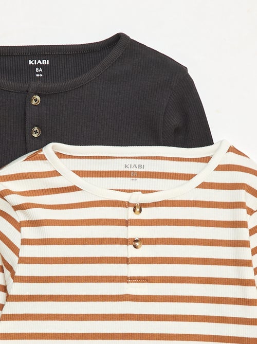 T-shirts canelados de manga comprida e gola tunisina - Kiabi