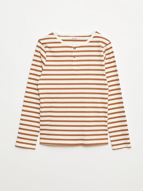 T-shirts canelados de manga comprida e gola tunisina - Kiabi