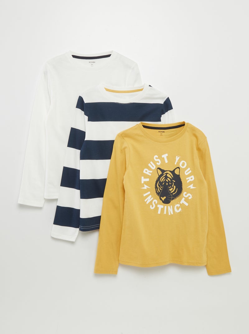 T-shirts em jersey de gola redonda - Lote de 3 AMARELO - Kiabi