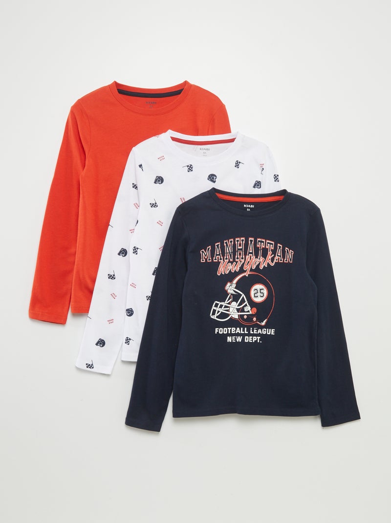 T-shirts em jersey de gola redonda - Lote de 3 AZUL - Kiabi