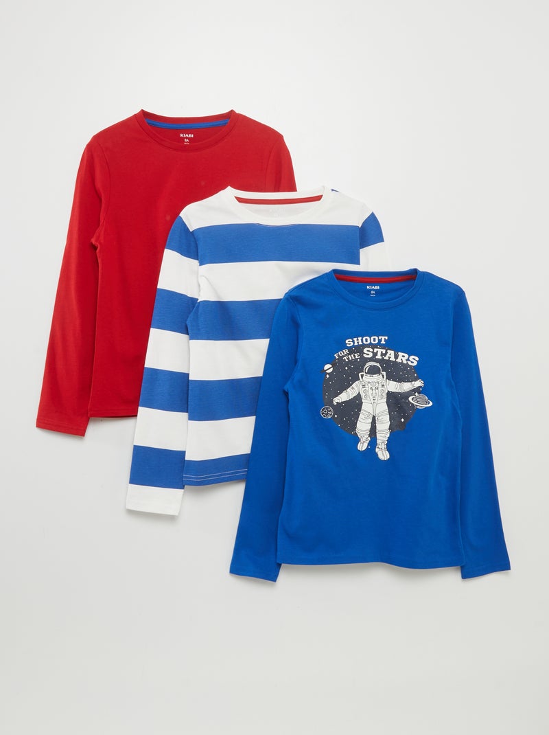T-shirts em jersey de gola redonda - Lote de 3 AZUL - Kiabi