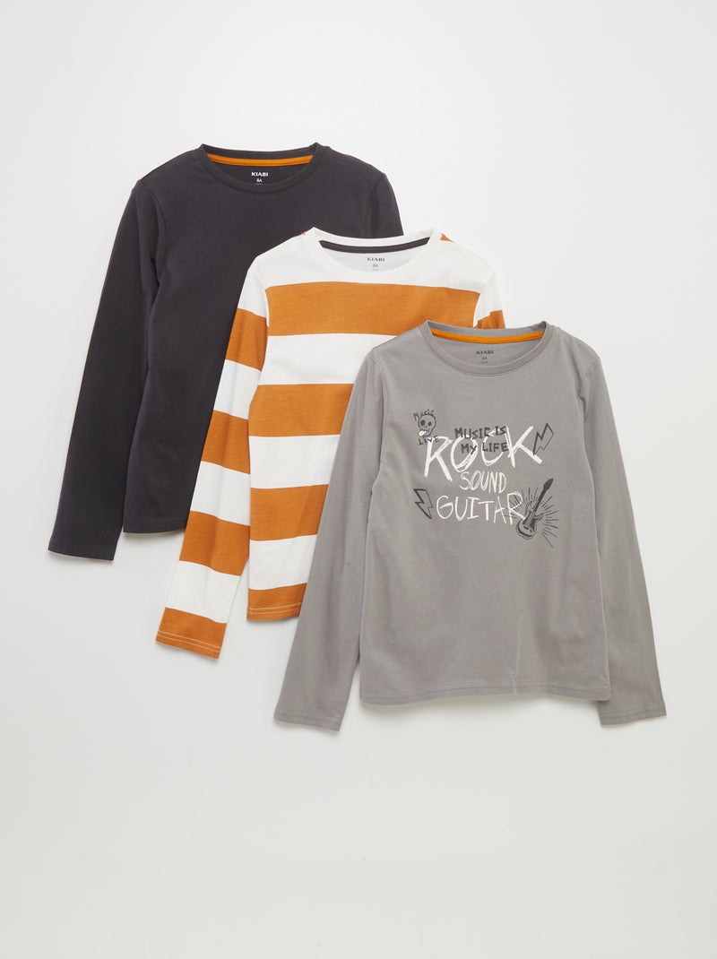 T-shirts em jersey de gola redonda - Lote de 3 CINZA - Kiabi