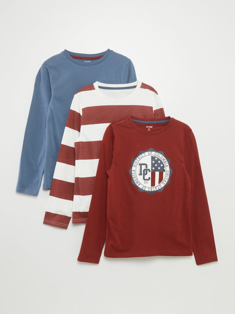 T-shirts em jersey de gola redonda - Lote de 3 VERMELHO - Kiabi