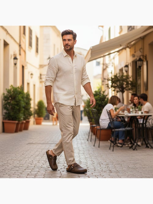 Tamancos homem cabedal sintético fivela ajustável sola cortiça ozabi - Kiabi Tamancos homem cabedal sintético fivela ajustável sola cortiça ozabi - Kiabi