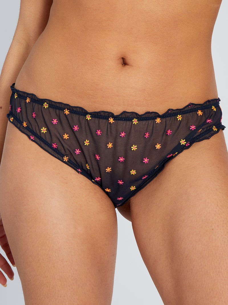 Tanga bloomer em tule bordada AZUL - Kiabi
