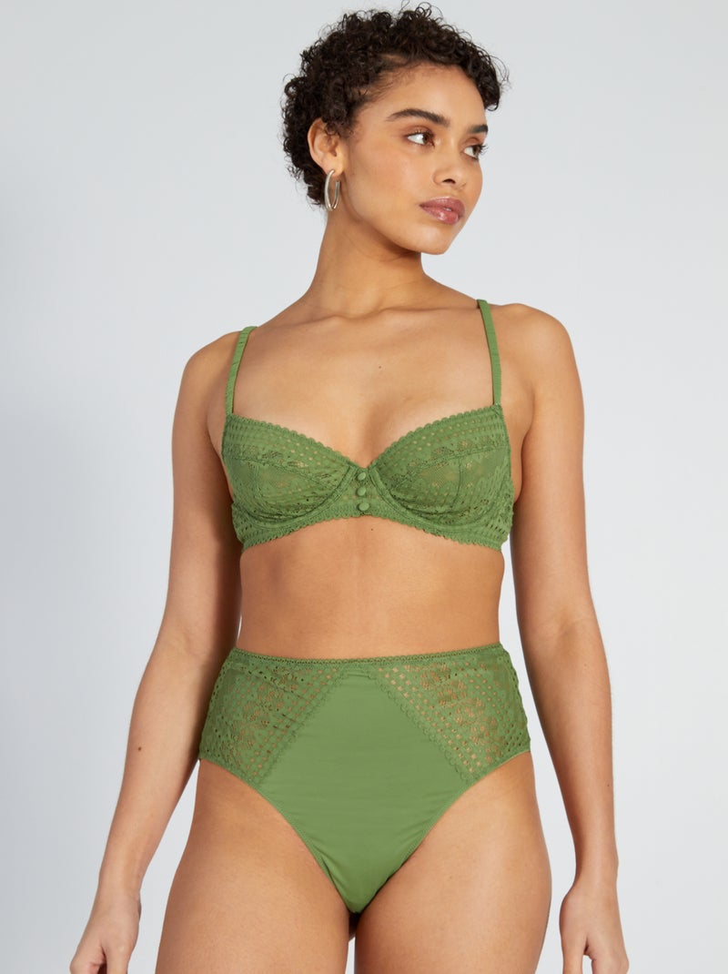 Tanga com cós subido de renda VERDE - Kiabi