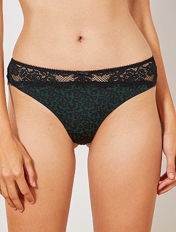 Tanga com estampado 'leopardo' e renda - Kiabi