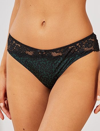 Tanga com estampado 'leopardo' e renda - Kiabi