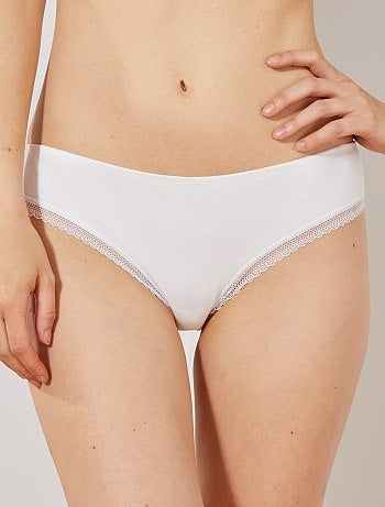 Tanga de algodão de galões de renda - Kiabi