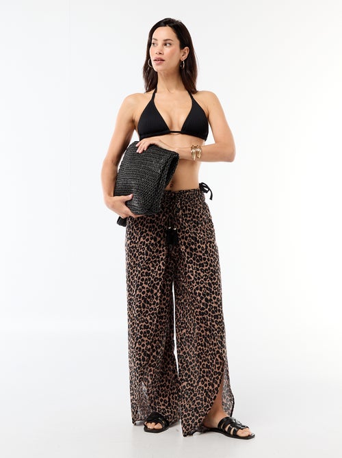 Tanga de biquíni em malha texturizada com laços para atar - Kiabi