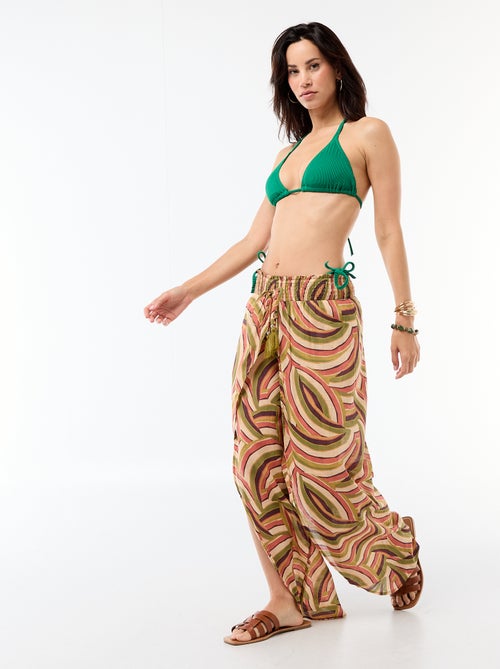 Tanga de biquíni em malha texturizada com laços para atar - Kiabi