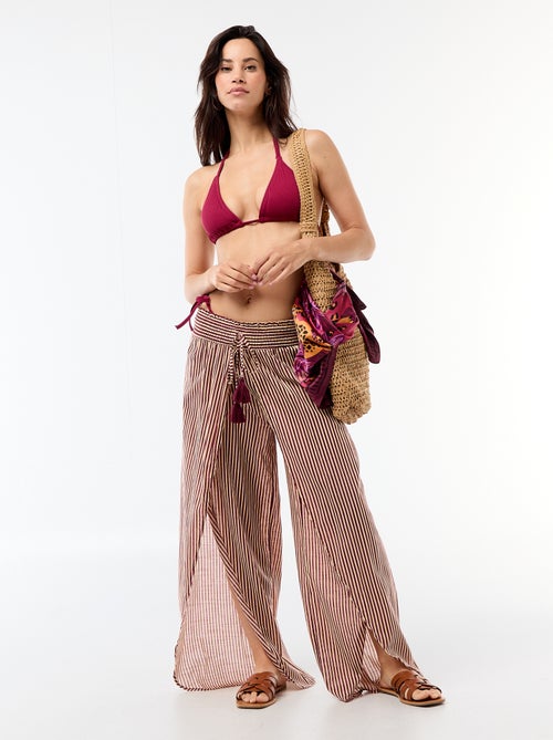 Tanga de biquíni em malha texturizada com laços para atar - Kiabi