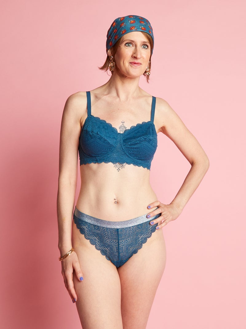 Tanga de renda Azul Escuro - Kiabi