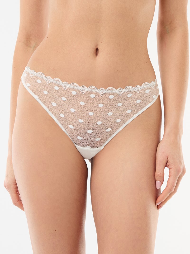 Tanga de renda com bolinhas Branco - Kiabi