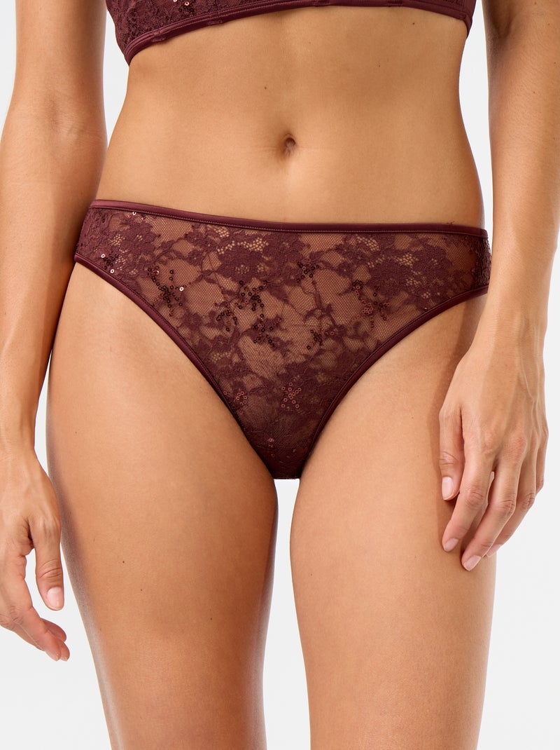 Tanga de renda com lantejoulas Castanho - Kiabi