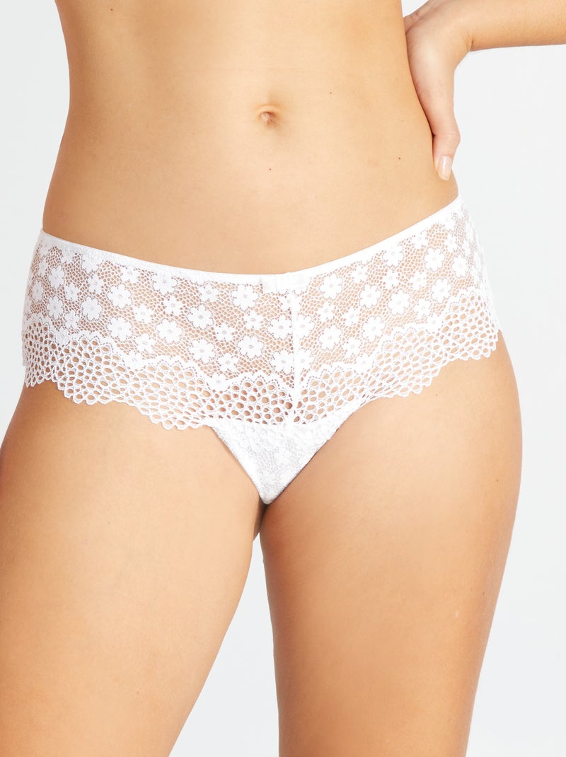 Tanga de renda florida ajurada Branco - Kiabi