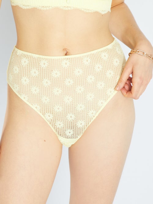 Tanga de renda high leg com cintura subida - Kiabi