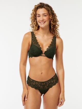 Tanga de renda transparente com joia de fantasia