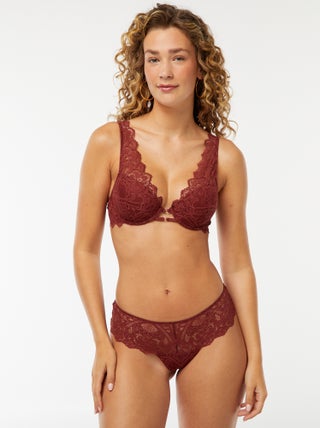 Tanga de renda transparente com joia de fantasia