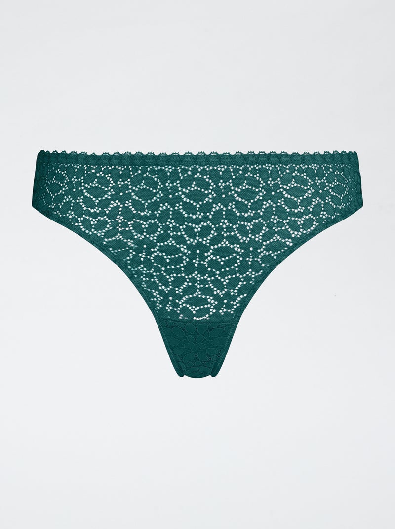 Tanga 'Dim' em renda Verde - Kiabi