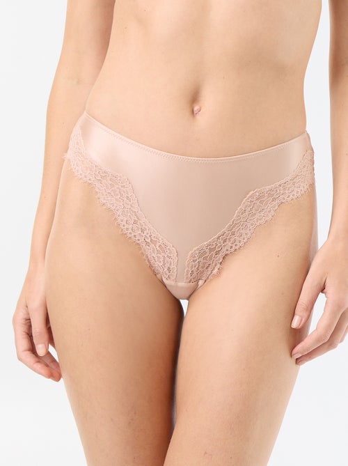 Tanga em microfibra acetinada e renda - Kiabi