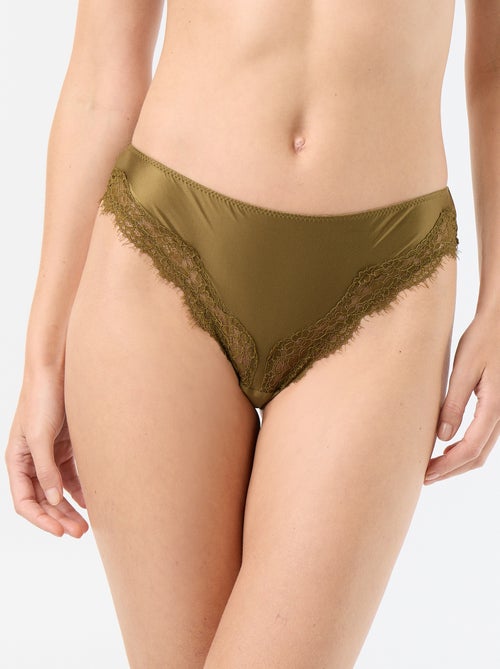 Tanga em microfibra acetinada e renda - Kiabi