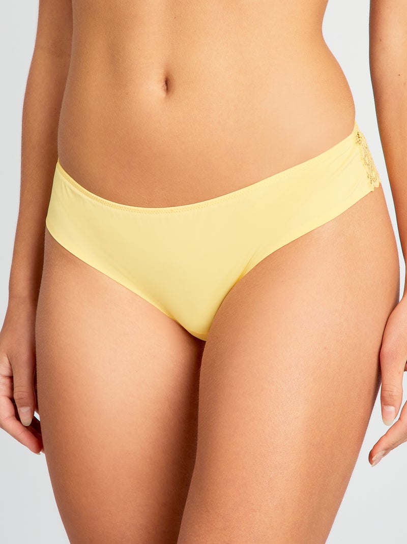 Tanga em microfibra e renda AMARELO - Kiabi