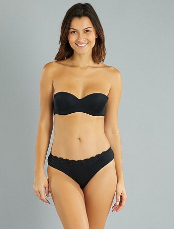 Tanga em microfibra e renda - Kiabi