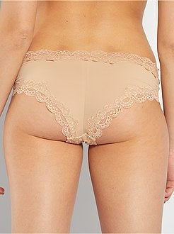 Tanga em microfibra e renda - Kiabi