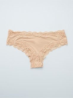 Tanga em microfibra e renda - Kiabi