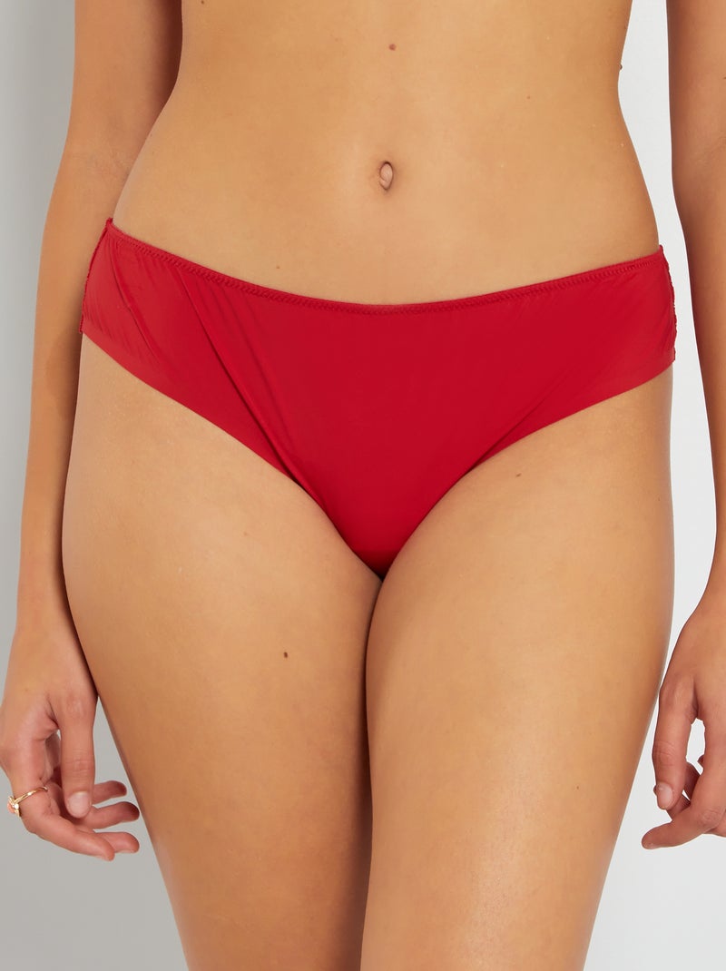 Tanga em microfibra e renda Vermelho - Kiabi