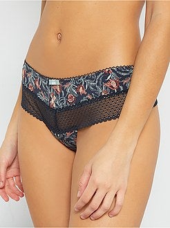 Tanga em microfibra estampada e renda - Kiabi