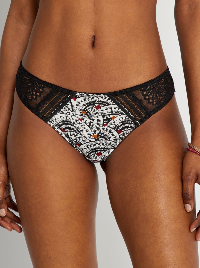 Tanga 'Mojito Lingerie' Estampado Preto - Kiabi