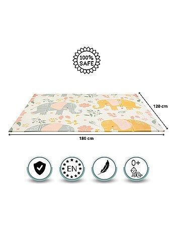 Tapete de atividades dobrável 180 x 120 cm em espuma xpe – elefantes/cinza